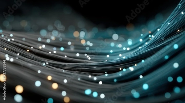 Fototapeta Dynamic flow of a neural network with vibrant data lines and glowing nodes in a dark digital space