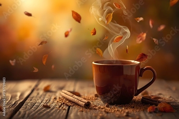 Fototapeta Warm and Cozy Autumn-Themed Scene Featuring a Rustic Harvest Arrangement