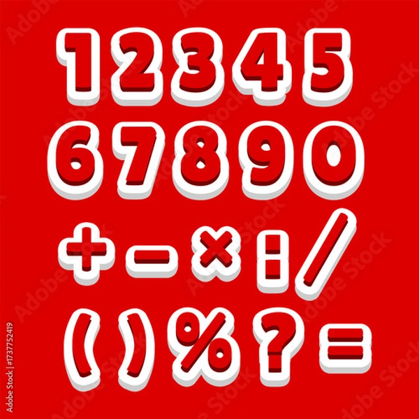 Fototapeta Modern 3d gray number and math symbols with shadow effect match digital theme