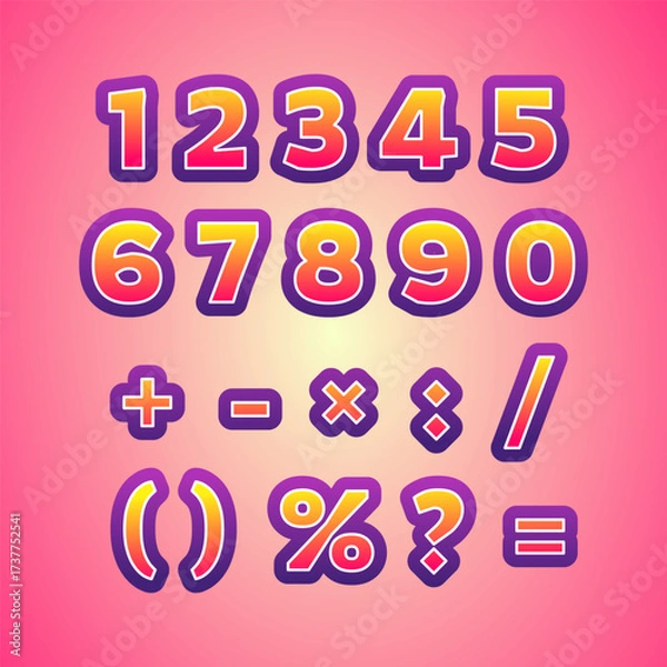 Fototapeta Green 3d number and math symbols with glossy effect match modern playful style