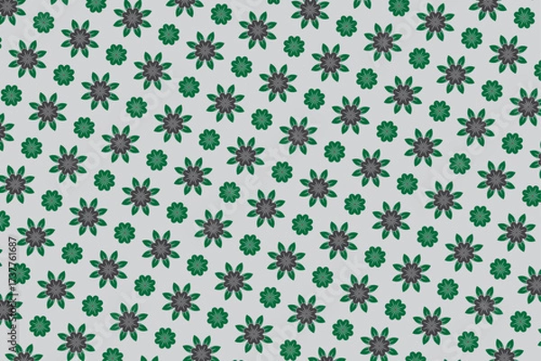 Obraz Light gray background with repeating green and dark gray flowers