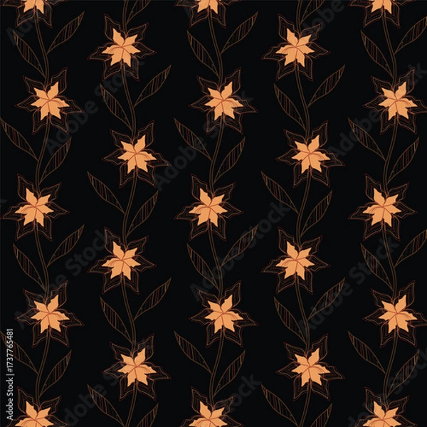 Fototapeta Print floral_repeating_pattern_textured_geometric_colorful_black_background_fabric