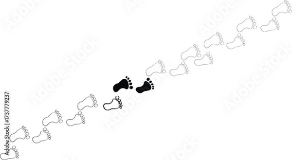 Fototapeta footprint icon, walking on track outline freehand brush element