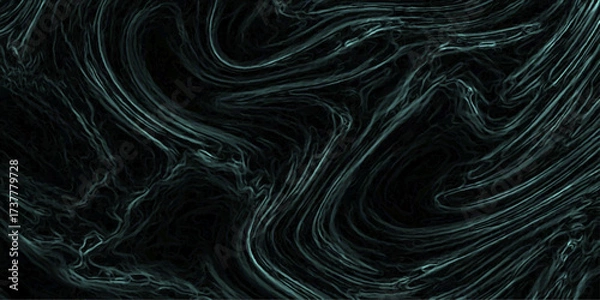 Fototapeta Ethereal abstract background with swirling dark teal lines and organic textures creating a sense of depth and mystery on a black canvas