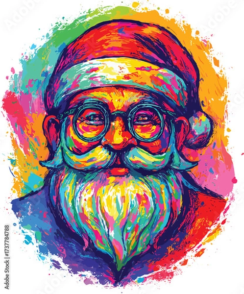 Fototapeta Psychedelic Santa Claus vector illustration, vibrant Christmas design with neon colors, abstract festive portrait, modern pop art holiday content