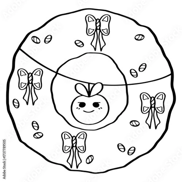 Fototapeta Coloring Christmas wreath element for seasonal design or coloring and celebration.
