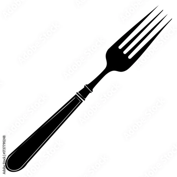 Fototapeta Classic dining fork silhouette vector illustration. Black kitchen utensil icon for restaurant or menu design.