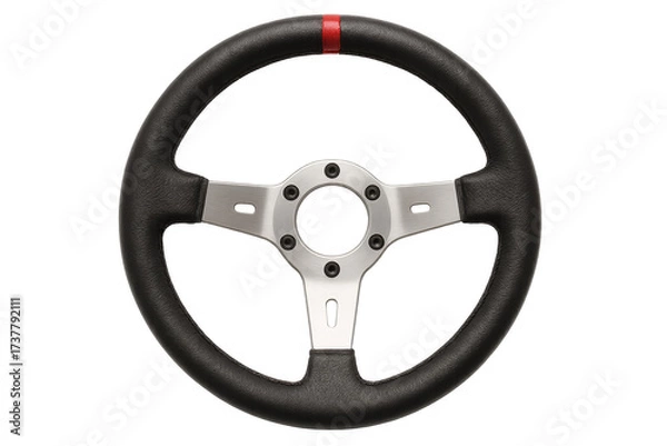Obraz Racing car steering wheel with red stripe and transparent background