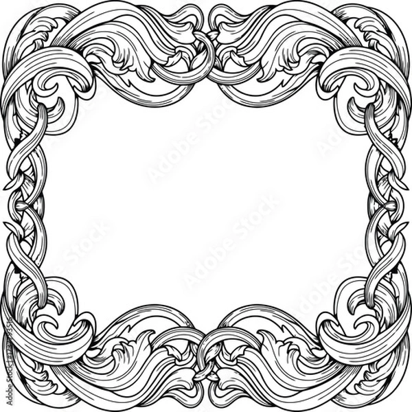 Fototapeta Vector ornamental twisted vine frame, heritage inspired decorative border design