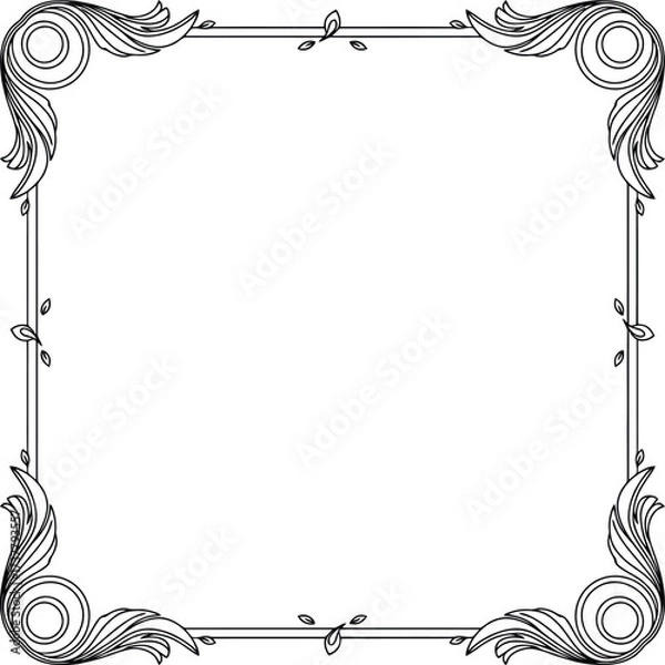 Fototapeta Vector decorative organic leafline frame, elegant swirl border for invitation