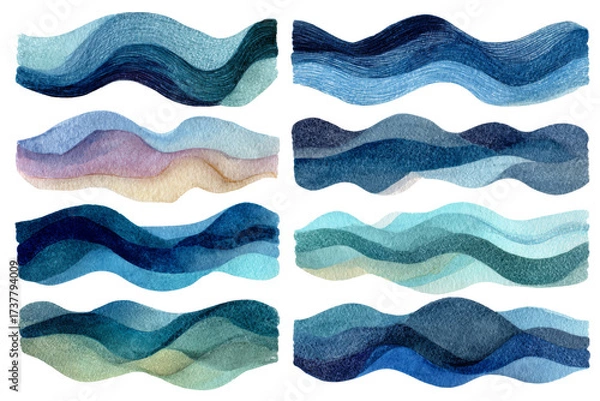 Fototapeta Abstract watercolor waves patterns, illustration