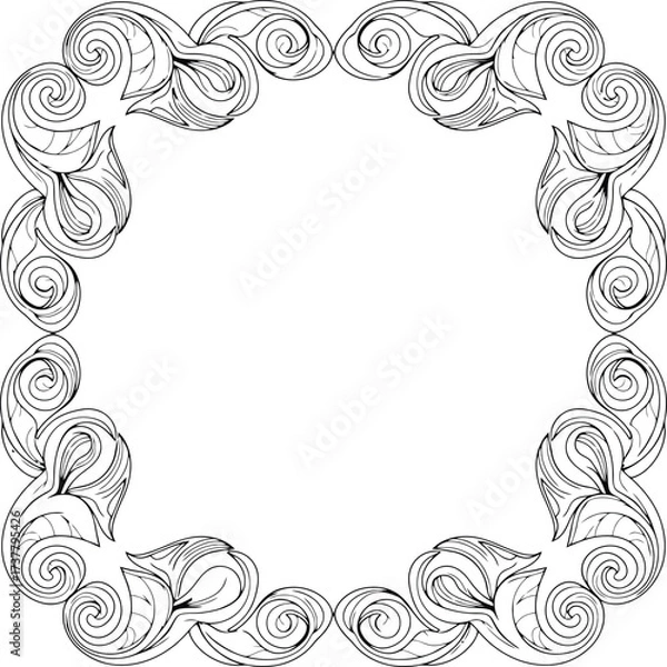 Fototapeta Vector decorative ornate swirl motif frame, premium artistic foliage border for branding