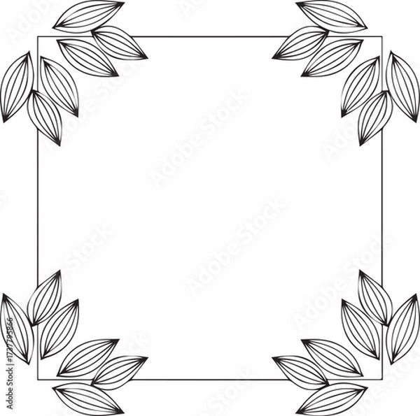 Fototapeta Vector decorative foliage corner motif frame, luxury minimalist border for poster and brochure