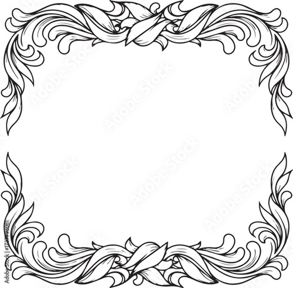 Fototapeta Vector decorative floral swirl frame, elegant organic border for invitation design