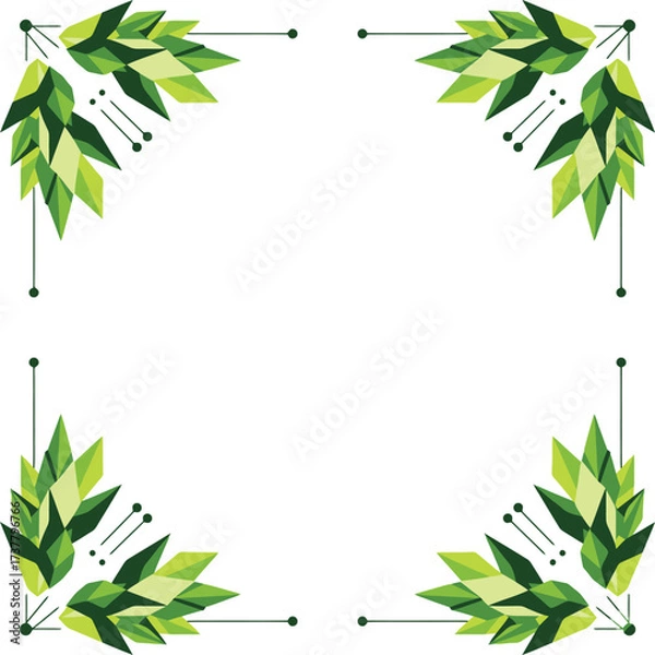 Fototapeta Vector abstract geometric leaf ornament frame, clean eco-inspired corner border illustration