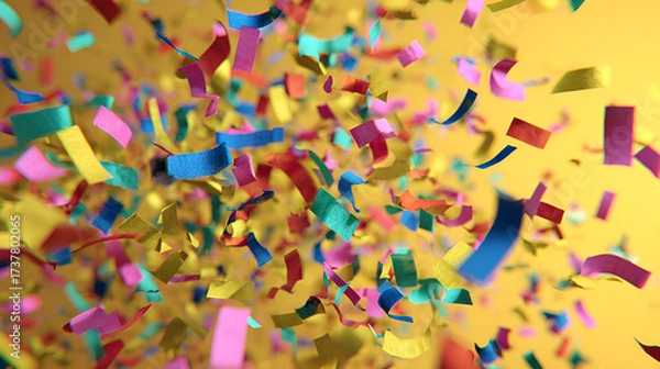 Fototapeta Confetti popper exploding streamers freeze frame celebration