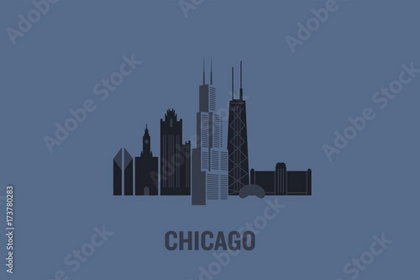 Fototapeta Minimalist illustration of Chicago principal buildings. Flat vector design.	