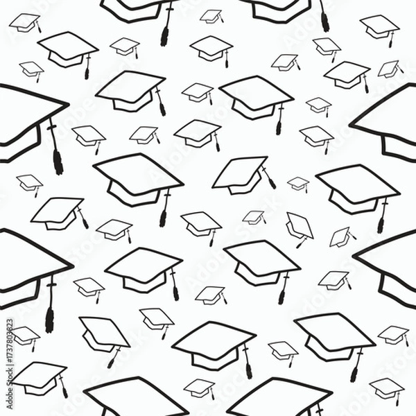 Fototapeta Hand-Drawn Graduation Caps Seamless Pattern Vector illustration