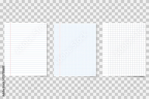 Obraz Set of realistic notebook papers. Different school sheets
