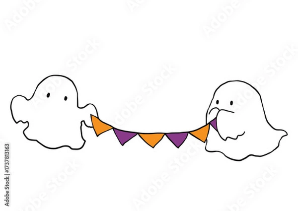 Fototapeta ハロウィンカラーのガーランドを持つオバケ