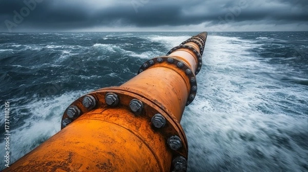 Obraz Orange pipeline stormy ocean