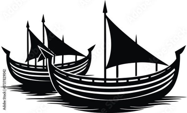 Fototapeta traditional Dhow Boats Floating on calm water silhouette vector