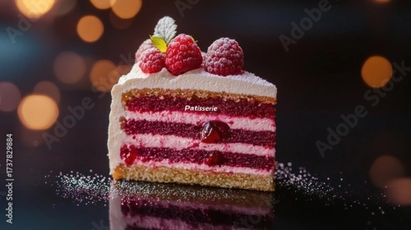 Obraz Raspberry layered cake slice