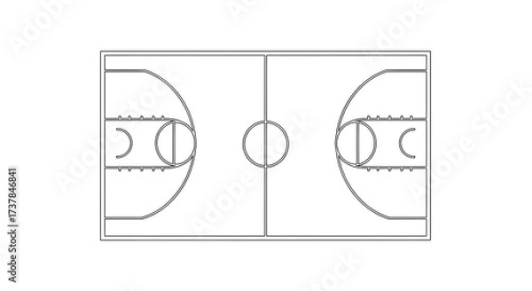 Fototapeta Detailed outline of a basketball court ready for game day, perfect for sports design and branding projects