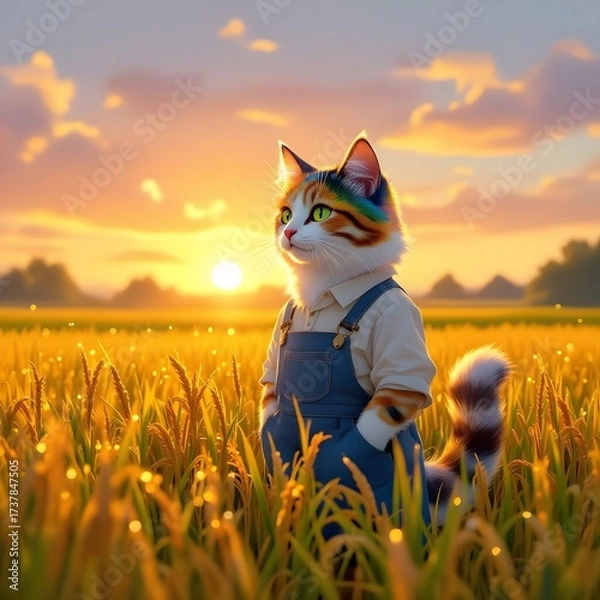 Fototapeta cat in a rice fields