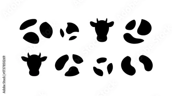 Obraz Black Vector Cartoon Cow Spots, Flat Minimalist Design for Stickers, Illustrations and Backgrounds