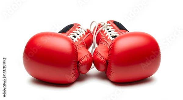 Fototapeta Vibrant red boxing gloves ready for action, representing competition, strength, and the spirit of victory