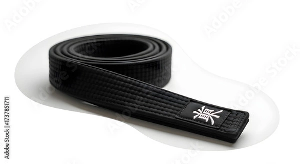 Fototapeta Elegant black martial arts belt rolled ready to be worn, symbolizing strength, skill, and dedication
