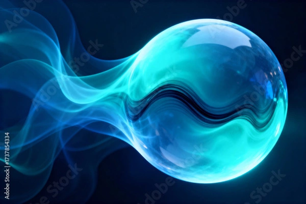 Fototapeta Abstract Blue Energy Sphere with Glowing Waves