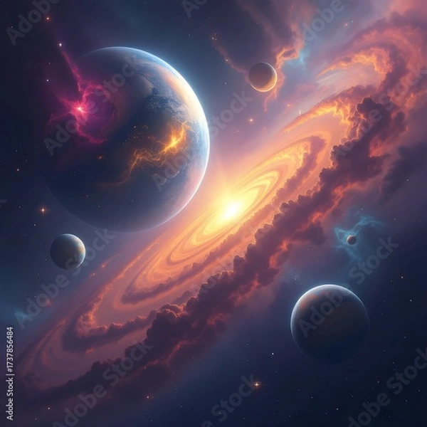 Fototapeta Colorful planets  in space