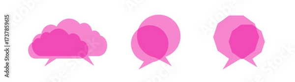 Fototapeta Speech bubble abstract pink talking chat sign set. Rectangle, square, heart shape discussion message icons.