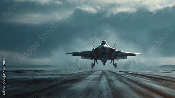 Fototapeta F-35 lightning ii fighter jet taking off from runway