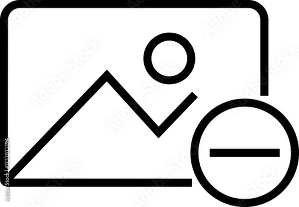 Fototapeta Gallery edit icon in black line style. Photo image remove vector illustration. Picture editing symbol graphic design for media interface and mobile app isolated on transparent background.