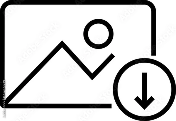 Fototapeta Gallery edit icon in black line style. Photo image download vector illustration. Picture editing symbol graphic design for media interface and mobile app isolated on transparent background.