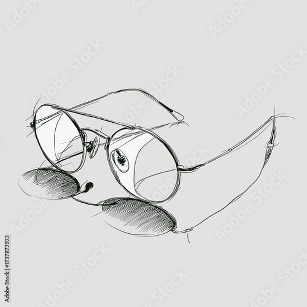 Fototapeta Minimalist line sketch of vintage round eyeglasses. Suitable for fashion, accessory, identity and lifestyle projects