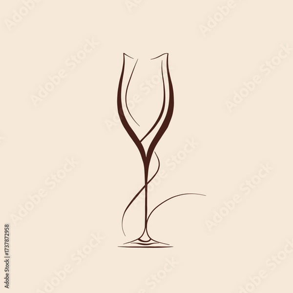 Fototapeta Simple elegant line art of wine glass on beige background. Ideal for restaurants, branding and lifestyle illustration projects