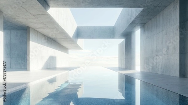 Fototapeta Modern Minimalist Concrete Architecture Featuring Infinity Pool