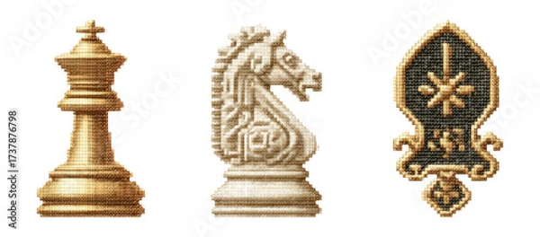Fototapeta Detailed Chess Pieces in Various Colors and Styles on Transparent Background