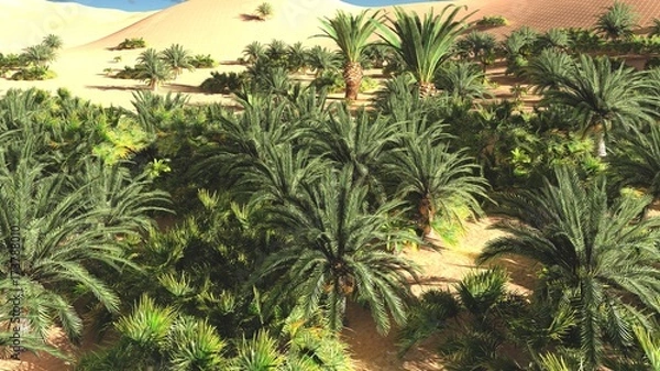 Fototapeta Great view on Sahara desert at sundown 3d rendering