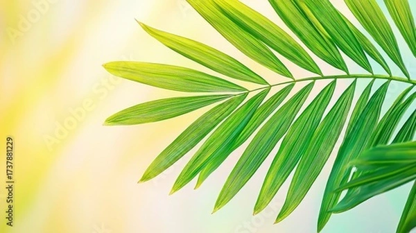Obraz Close-up of Green Palm Leaf with Soft Background, Ideal for Nature and Tropical Themes, Serenity and Freshness