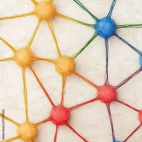 Obraz Colorful Abstract Network with Nodes and Connections on a Light Background for Technology and Communication Themes