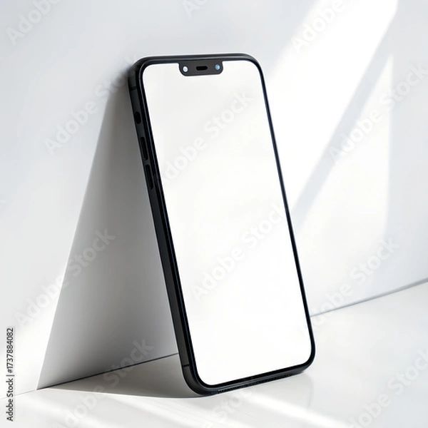 Obraz Blank smartphone screen on white background for digital business and communication technology display