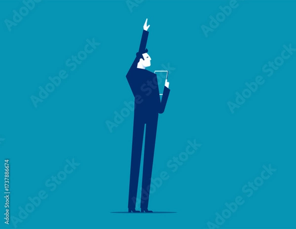 Fototapeta Greeting. Businessman standing with arm up gesture