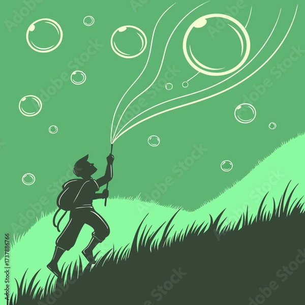 Fototapeta Cinematic Floating Particle Energy Field with Glowing Orbs on Green Screen, 4K Loopable Vector Illustration

