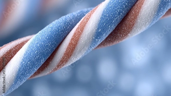 Fototapeta Colorful twisted candy rope background in red, white and blue with sugar texture, playful abstract surface for banners and mockups