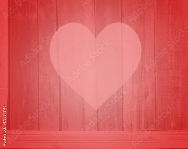 Fototapeta Wooden boards with red gradient and love Valentine's heart background with copy space for text.